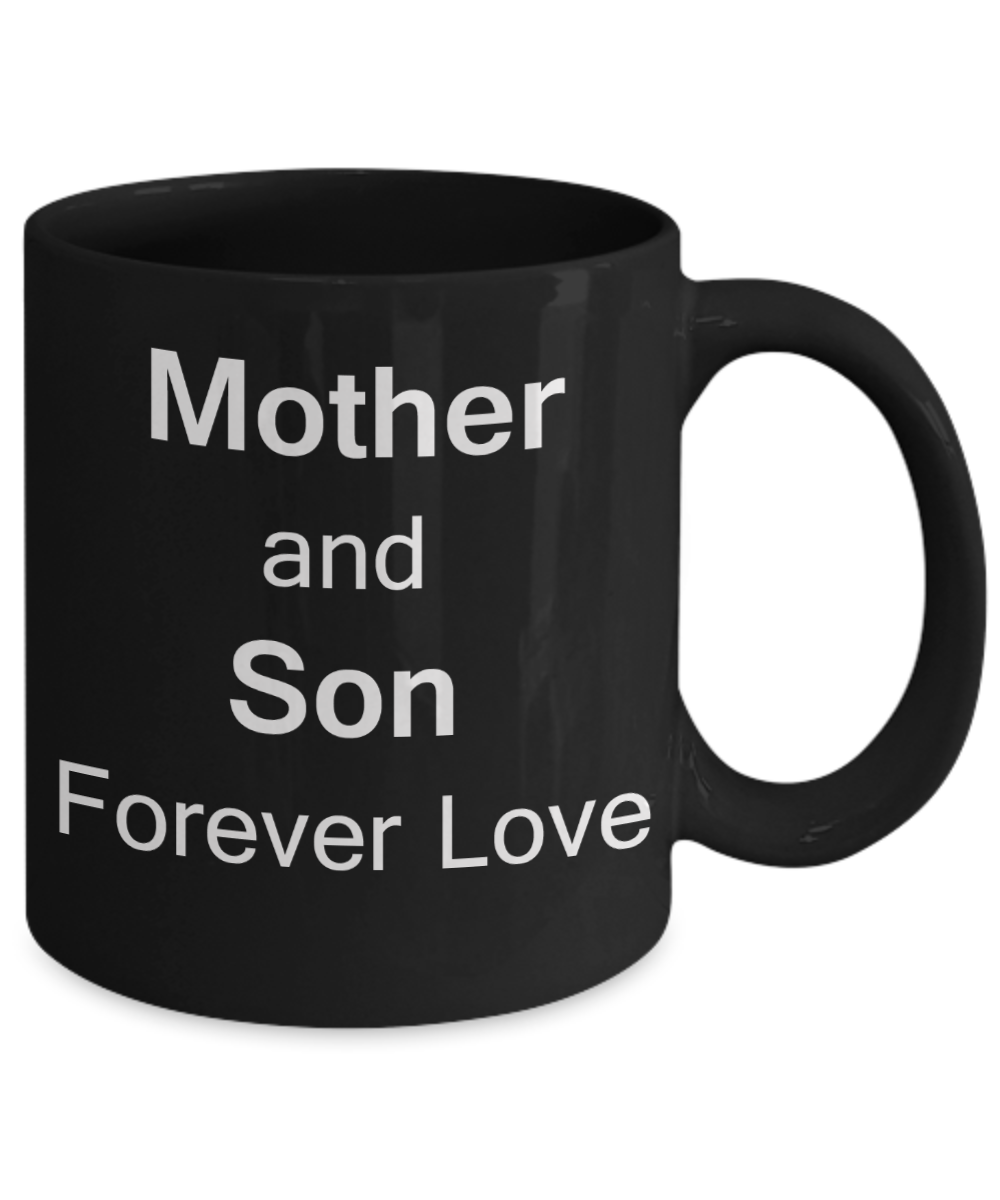 Mothers gift special love heart poem mug - Mother & Son Forever Love - Black Porcelain Coffee Mug Cute Ceramic Cup 11 oz