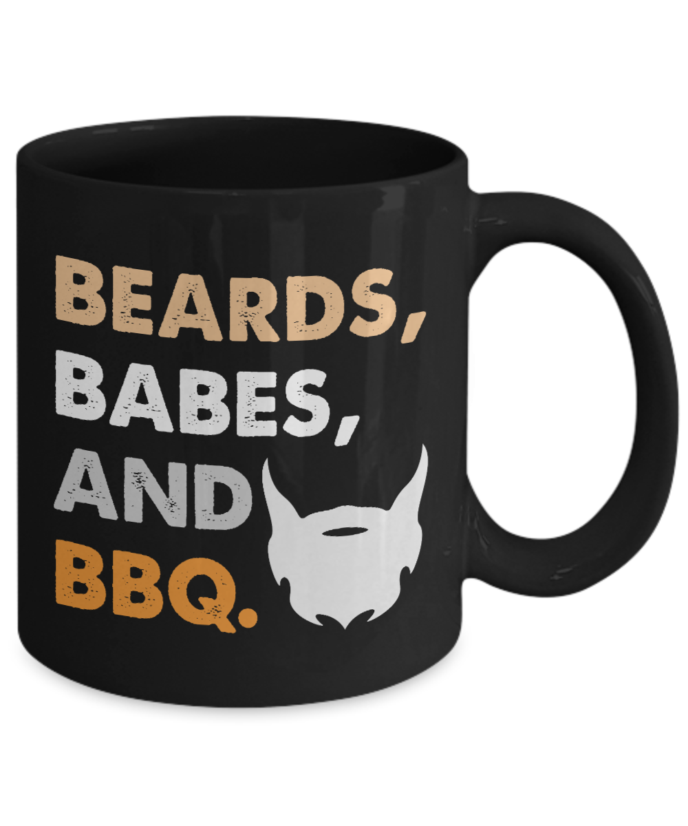 Beard Man Coffee Mug,Beards,Babes, And BBQ-Black Porcelain Coffee Mug 11 oz for Husband, Dad, Boyfriend