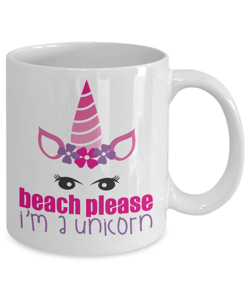 Magical Unicorn Coffee Mug,Beach Please I Am A Unicorn-White Porcelain Coffee Mug 11 oz For Daughter,Teen,Women,Grandma