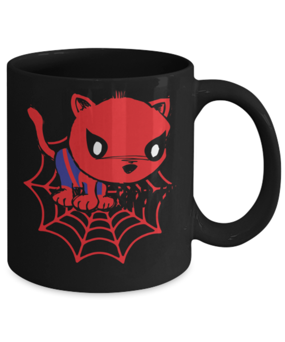 Gift gor cat lovers , Spider cat - Black Coffee Mug Porcelain Tea Cup 11 oz - Great Gift