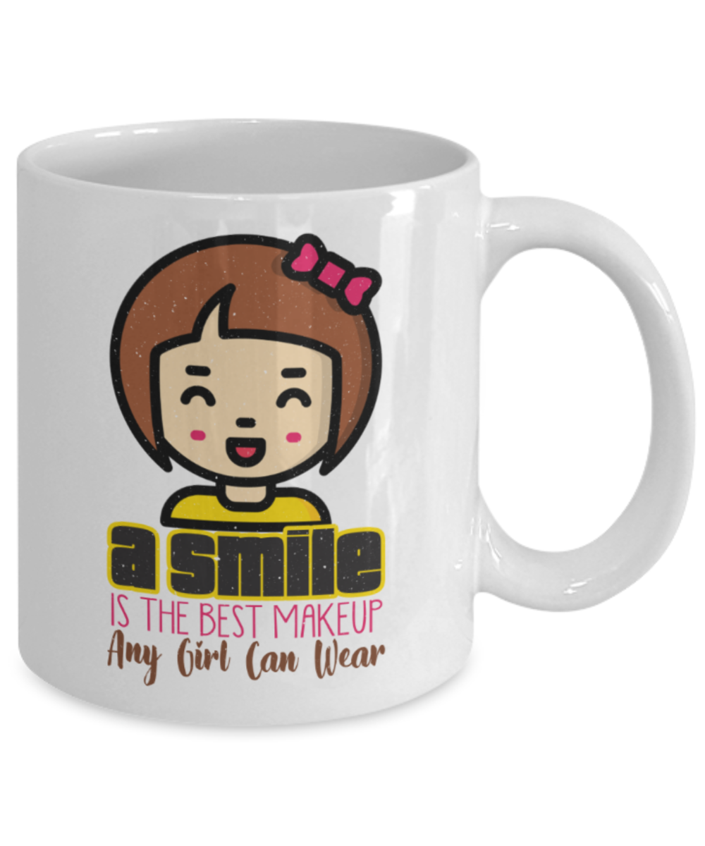 Smile Lovers Mugs, A smile is the best makeup any girl can wear - Funny White Porcelain Coffee 11 oz