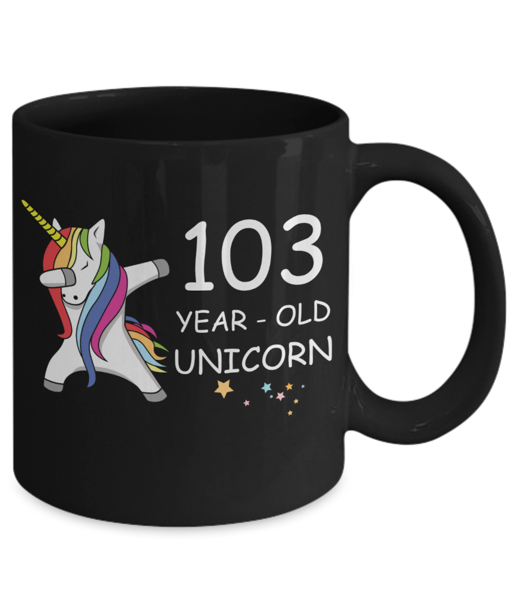 Unicorn Birthday gift 103rd Birthday Gift for Women - 103 Year Old Unicorn Dabbing Mug - Funny Black Porcelain Coffee 11 oz, 103rd Anniversary Bday Gift for Grandma, Mom, Sister, Bestie - Legends are Born In 1917