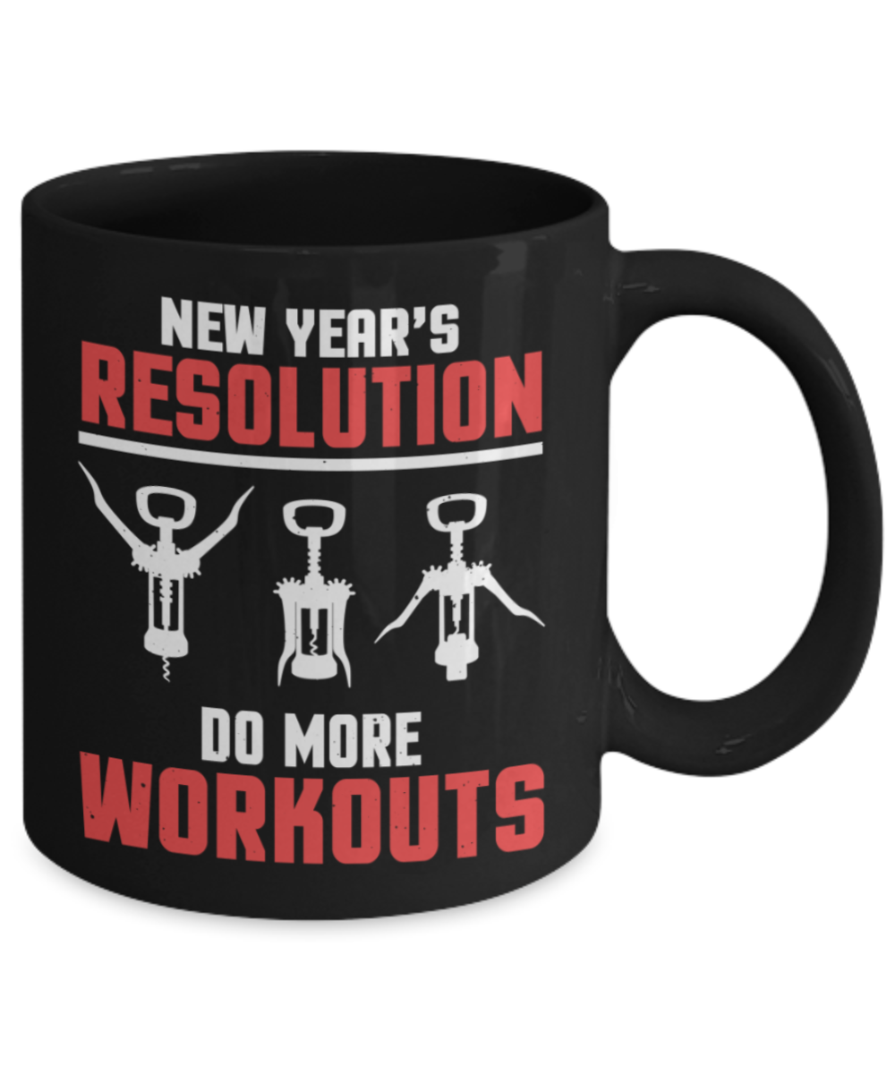 New Year gifts mugs, Do more workouts - Funny Black Porcelain Coffee Mug Cute Ceramic Cup 11 oz