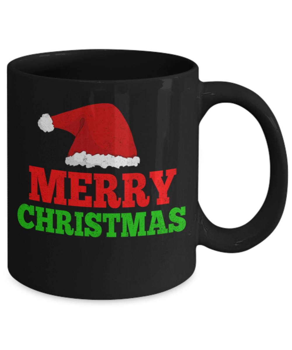 Christmas gift ideas, Merry Christmas - Funny Black Porcelain Coffee Mug Cute Ceramic Cup 11 oz