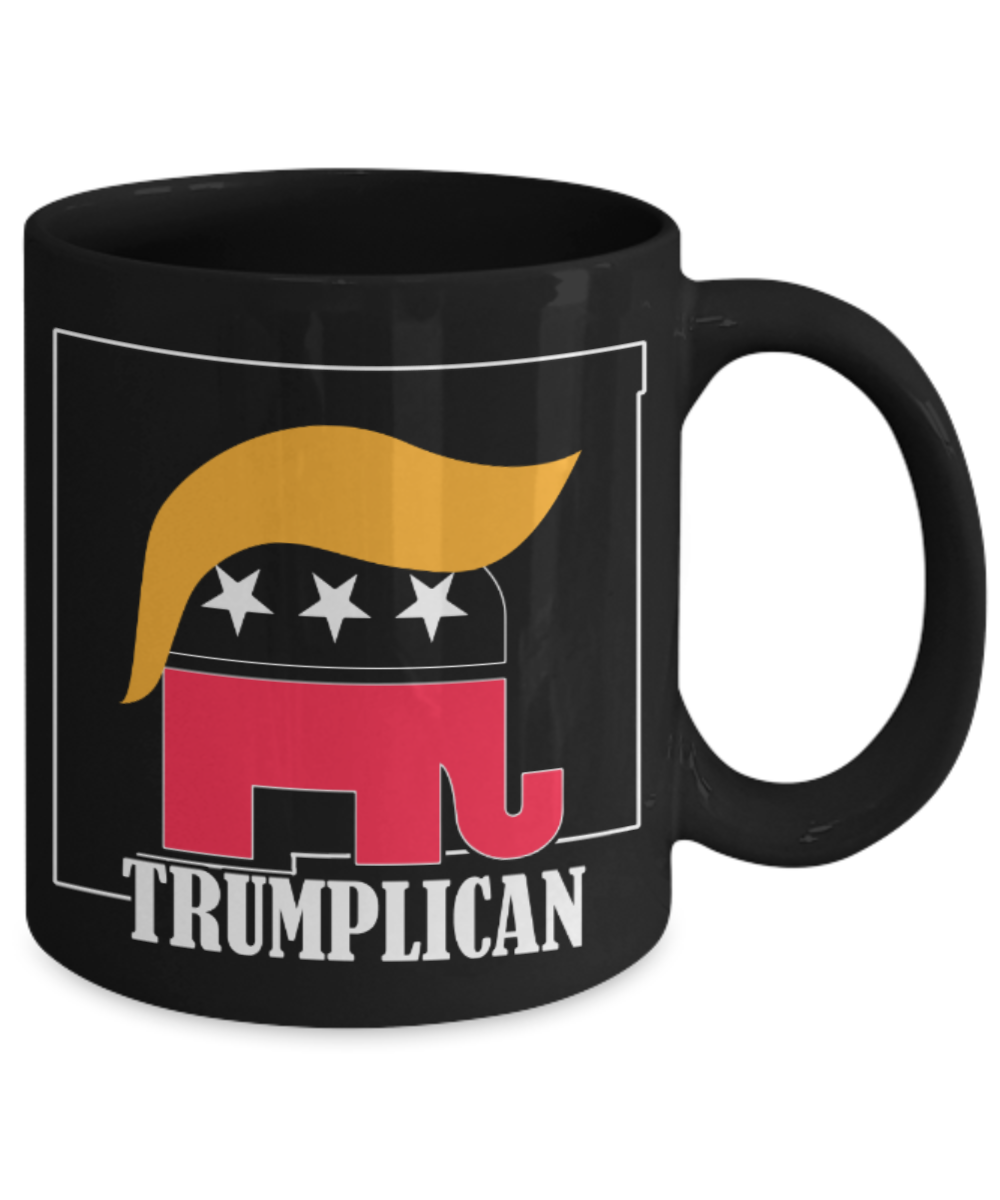 Trumplican - Black Coffee Mug Porcelain Tea Cup 11 oz - Great Gift