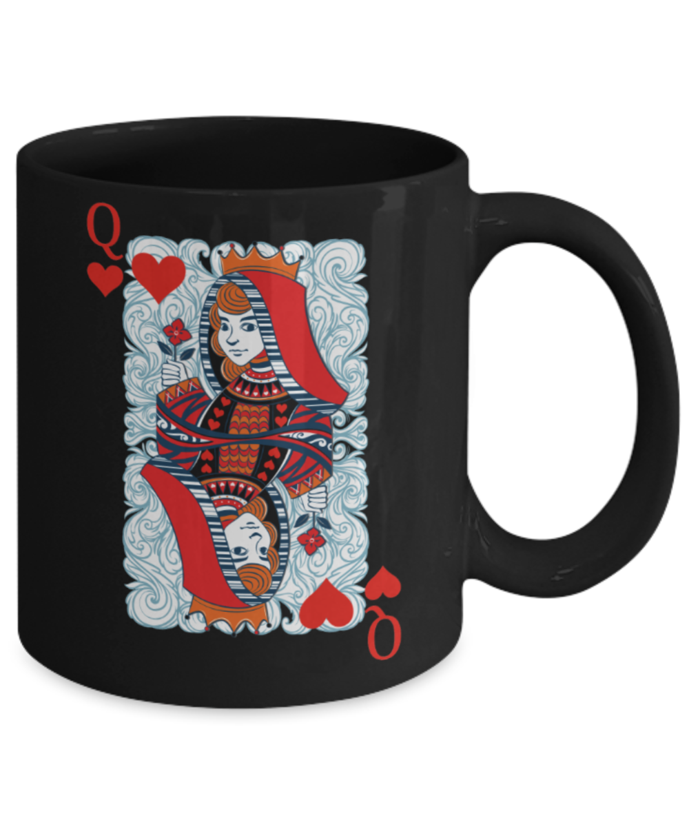 Aneversery gift - Queen Card - Funny Black Porcelain Coffee Mug Cute Ceramic Cup 11 oz