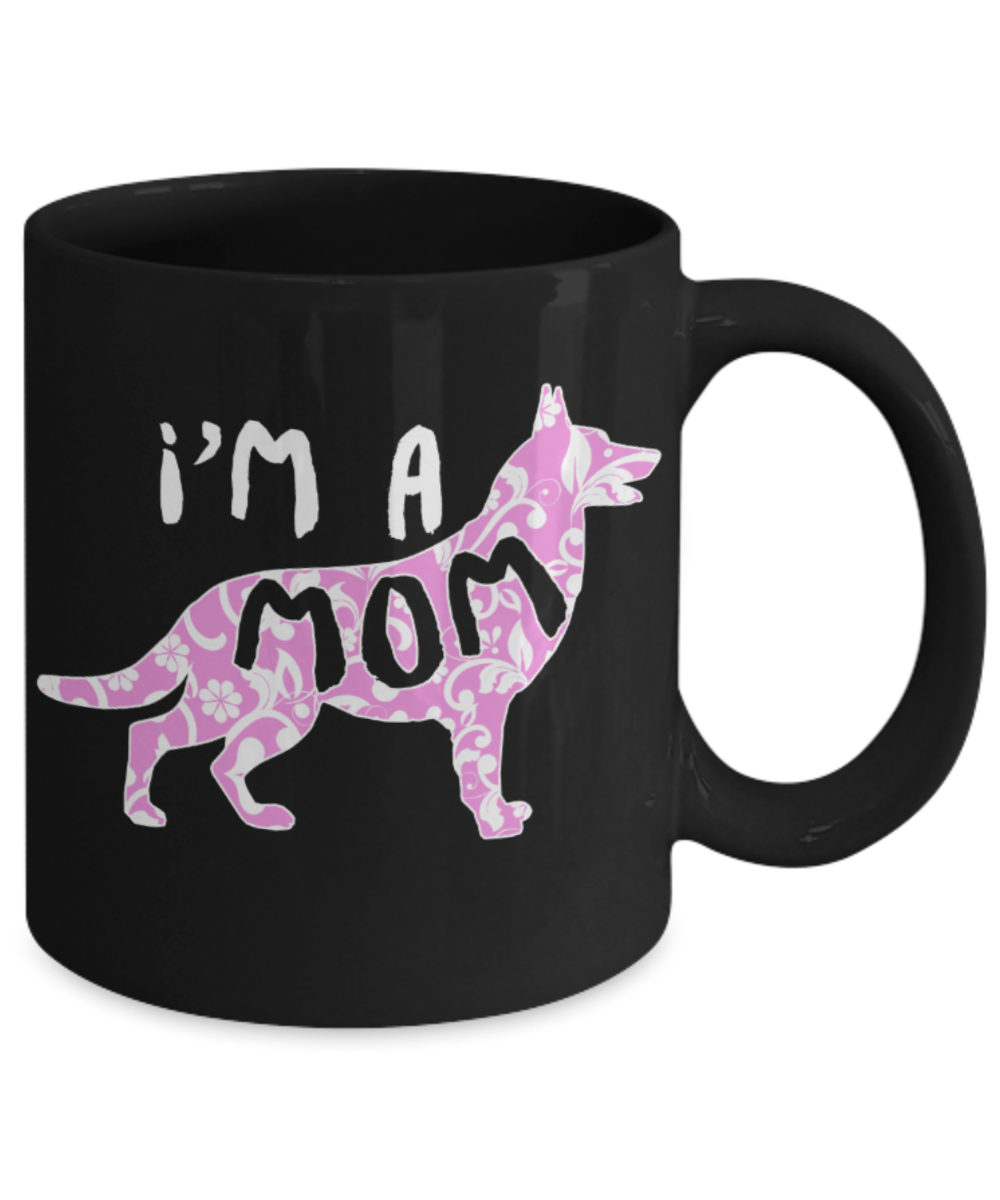 Dog Lovers Gifts , I'm a Dog Mom - Black Coffee Mug Porcelain Tea Cup 11 oz - Great Gift