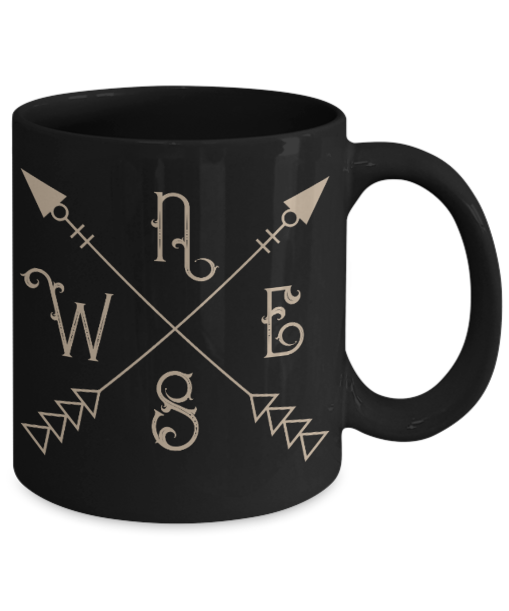 Fashion/Trends Lovers mugs , Compass Rustic - Black Coffee Mug Porcelain Tea Cup 11 oz - Great Gift
