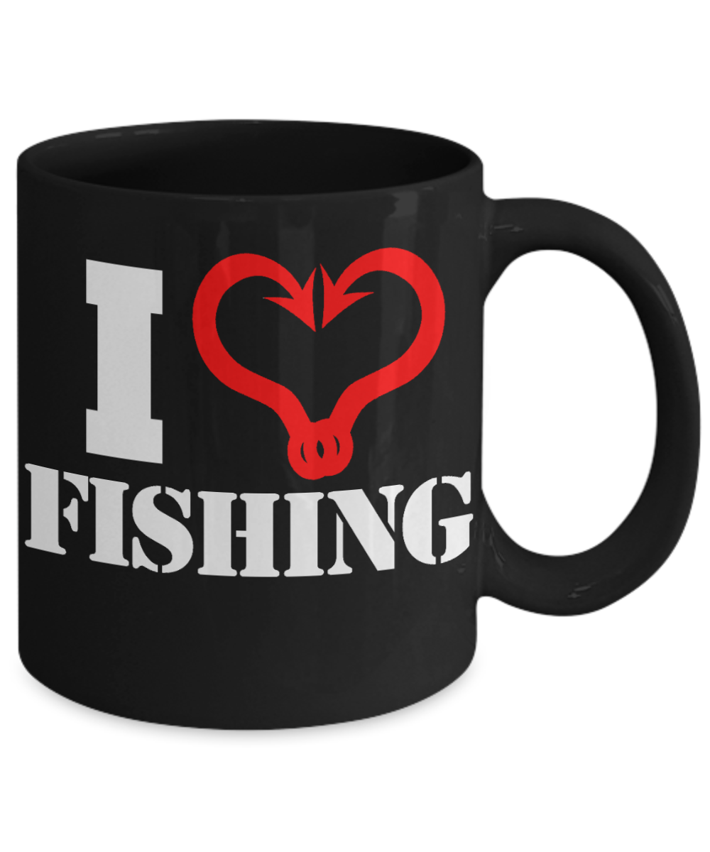 Fishing Love Personalized Gift Coffee Mug, I Love Fishing-Black Porcelain Coffee Mug 11 oz