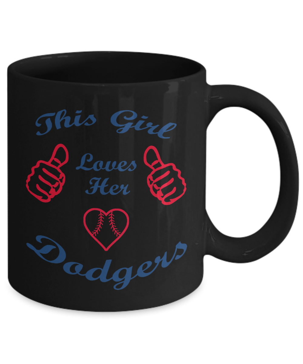 Baseball Fan Gift Coffee Mug, This Girl Loves Her Dodgers-Black Porcelain Coffee Mug 11 oz For Baseball Player, Baseball Fan, Baseball Lover, Girlfriend, Boyfriend, Valentines , Gift