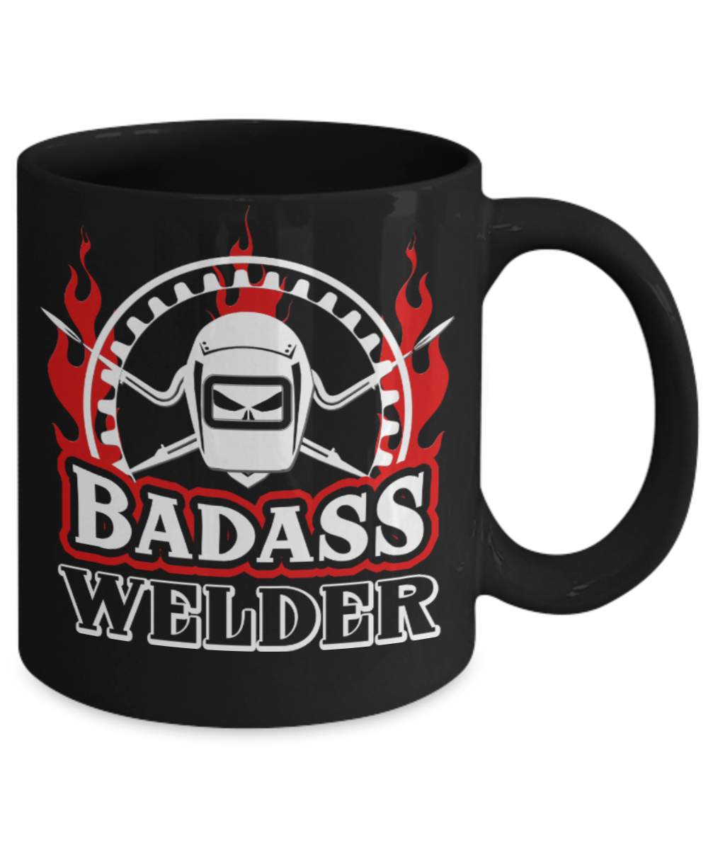 Welders Lovers Mugs , Badass Welder - Black Coffee Mug Porcelain Tea Cup 11 oz - Great Gift