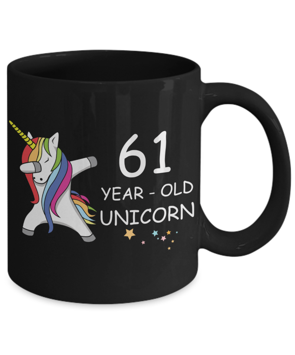 Unicorn Birthday gift 61st Birthday Gift for Women - 61 Year Old Unicorn Dabbing Mug - Funny Black Porcelain Coffee 11 oz, 61st Anniversary Bday Gift for Grandma, Mom, Sister, Bestie - Legends are Born In 1959