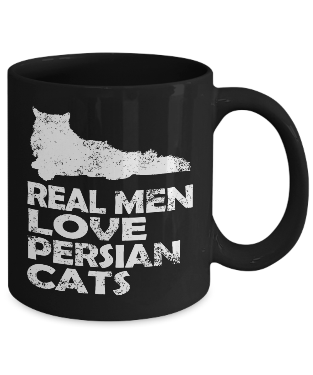 Cat Lover Coffee Mug, Real Men Love Persian Cats-Black Porcelain Coffee Mug 11 oz for Husband, Father, Boyfriend, Cat Lover