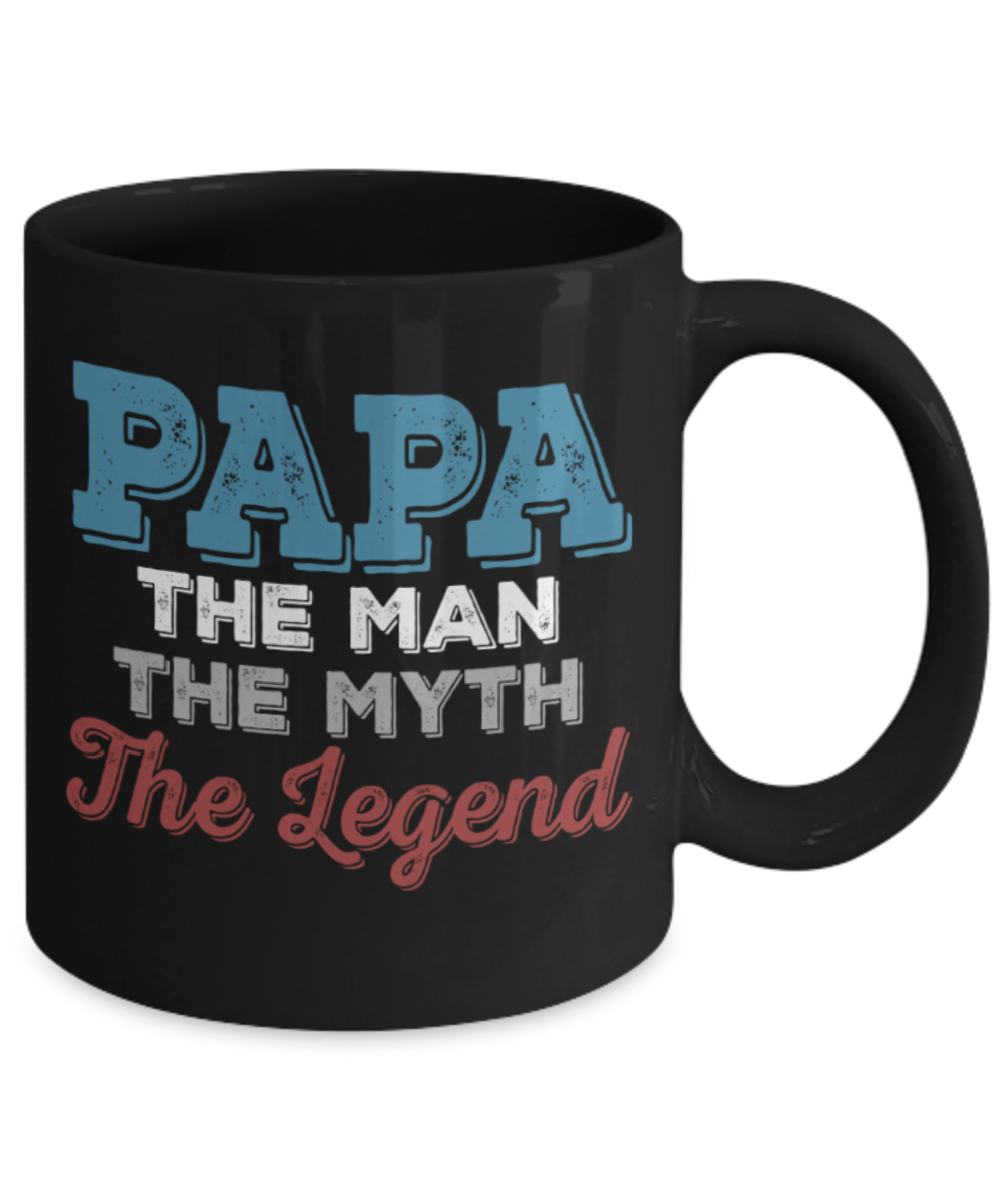 Father son gifts to do together - Papa The Man Myth Legend - Black Porcelain Coffee Mug Cute Ceramic Cup 11 oz