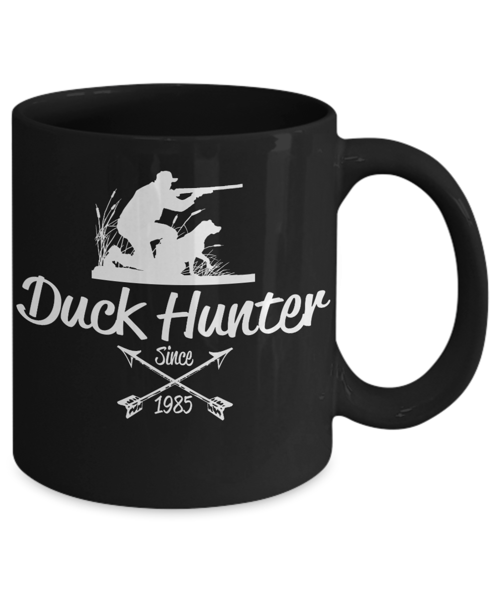Duck Hunter Personalized Gift Coffee mug, Duck hunter Since 1985-Black Porcelain Coffee Mug 11 oz