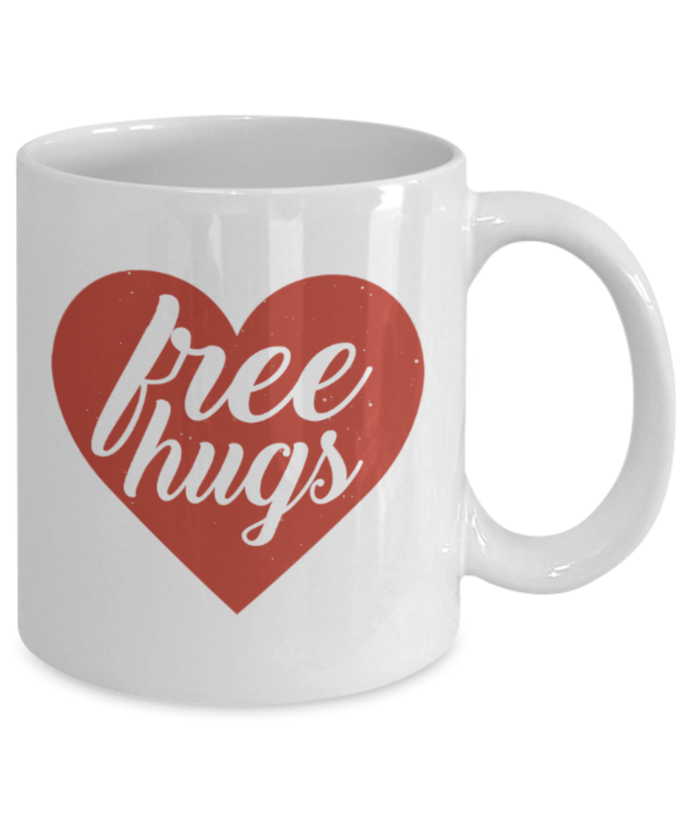 Aneversery gift - Free Hugs - Funny White Porcelain Coffee Mug Cute Ceramic Cup 11 oz