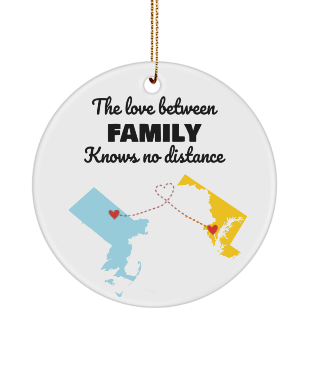 Maryland and Massachusetts State Ornament-State Christmas Ornament - State Gifts - Moving Away Ornament - Christmas Gifts - Long Distance State Ornament