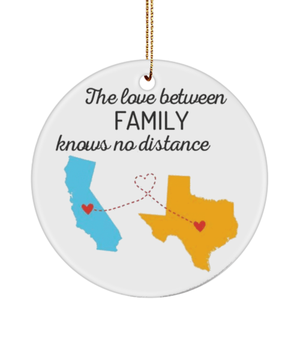 Long Distance Christmas Ornament, State to State Ornament, Long Distance Gift Ideas, LDR Gifts, Moving Away Gift, Family Christmas Gift