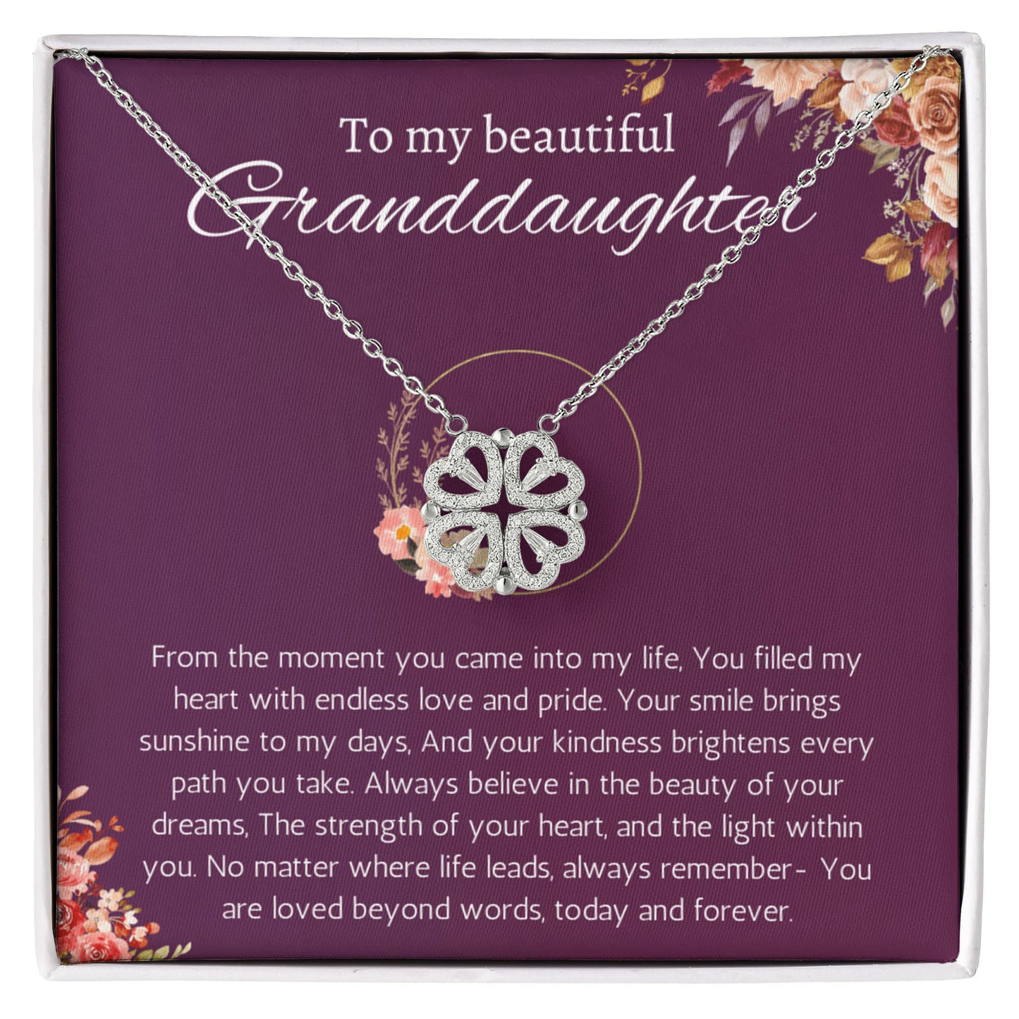 Granddaughter Gift Necklace for Birthday Christmas, Valentines, Mothers Day, Graduation Jewelry from Grandpa Grandma Magnetic Heart