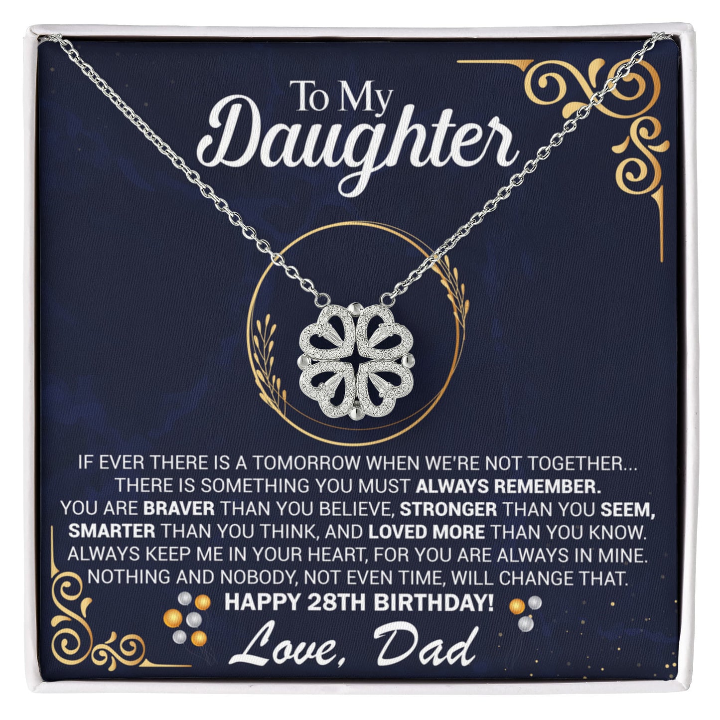 28th Birthday Daughter Gift Necklace, Gift From Dad, Magnetic Heart Jewelry For 28th Birthday Girl, Gift for 28th Year Old Daughter