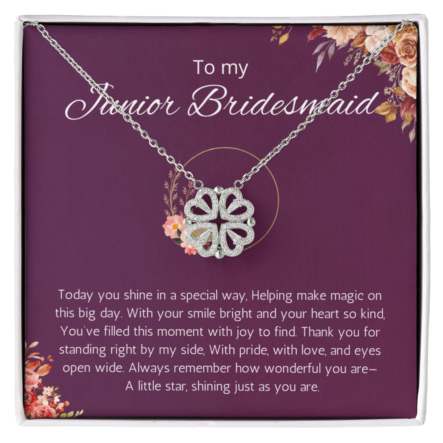 Junior Bridesmaid Gift Necklace, Wedding Day Gift for Bridesmaid, Flower Girl Gift Jewelry Magnetic Hearts  Necklace For Bridesmaid