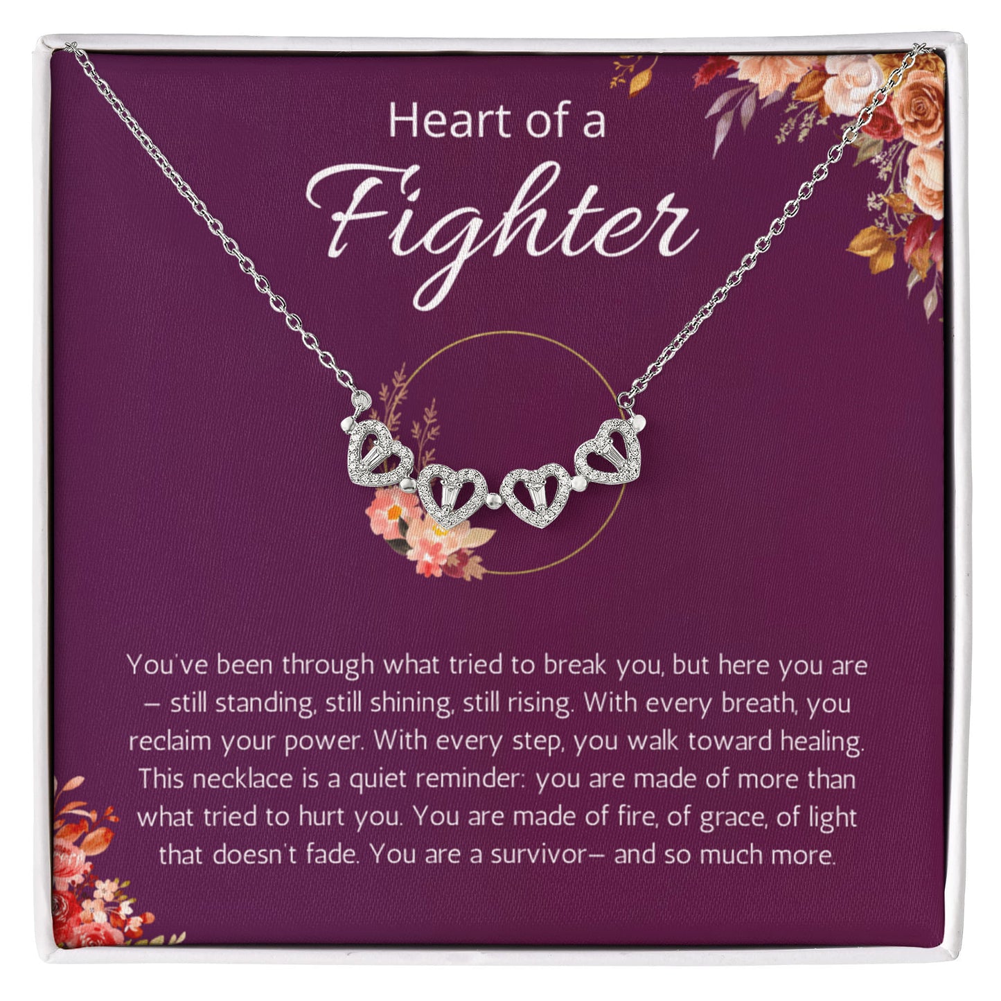 Warrior Gift, Survivor Jewelry, Recovery, Inspirational, Motivational, Strength, Magnetic Hearts Necklace Message Card