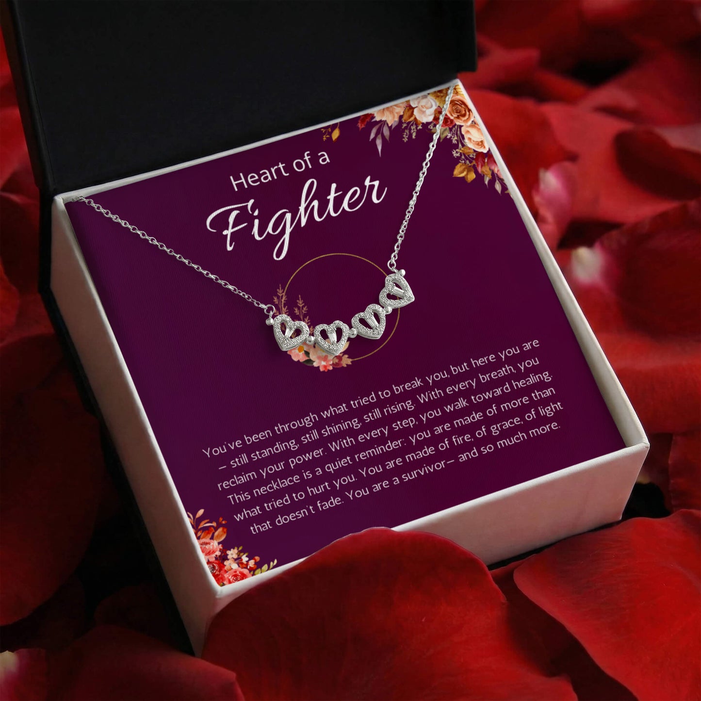 Warrior Gift, Survivor Jewelry, Recovery, Inspirational, Motivational, Strength, Magnetic Hearts Necklace Message Card