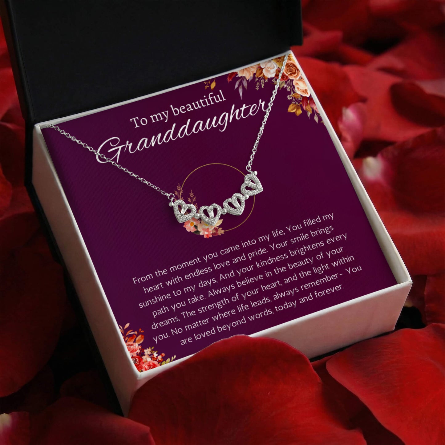 Granddaughter Gift Necklace for Birthday Christmas, Valentines, Mothers Day, Graduation Jewelry from Grandpa Grandma Magnetic Heart