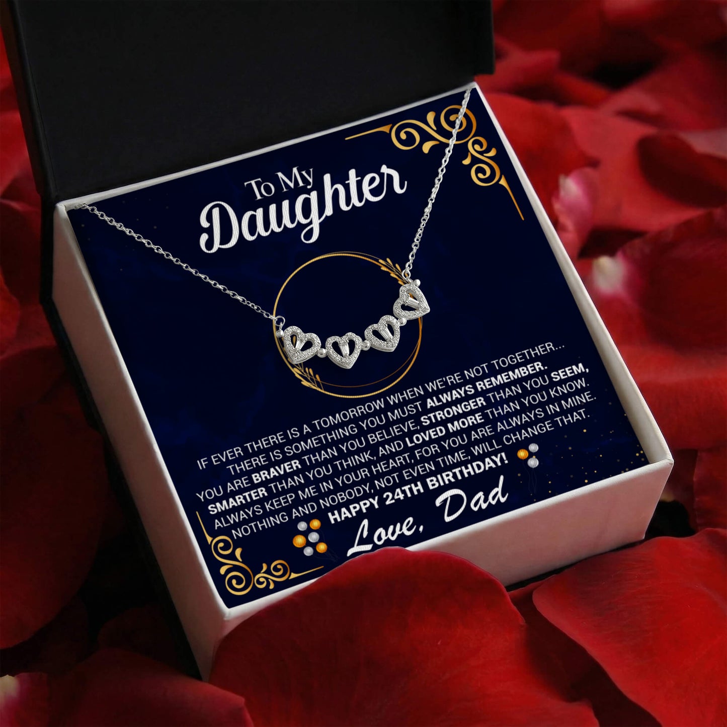 24th Birthday Daughter Gift Necklace, Gift From Dad, Magnetic Heart Jewelry For 24th Birthday teen Girl, Gift for 24th Year Old Daughter