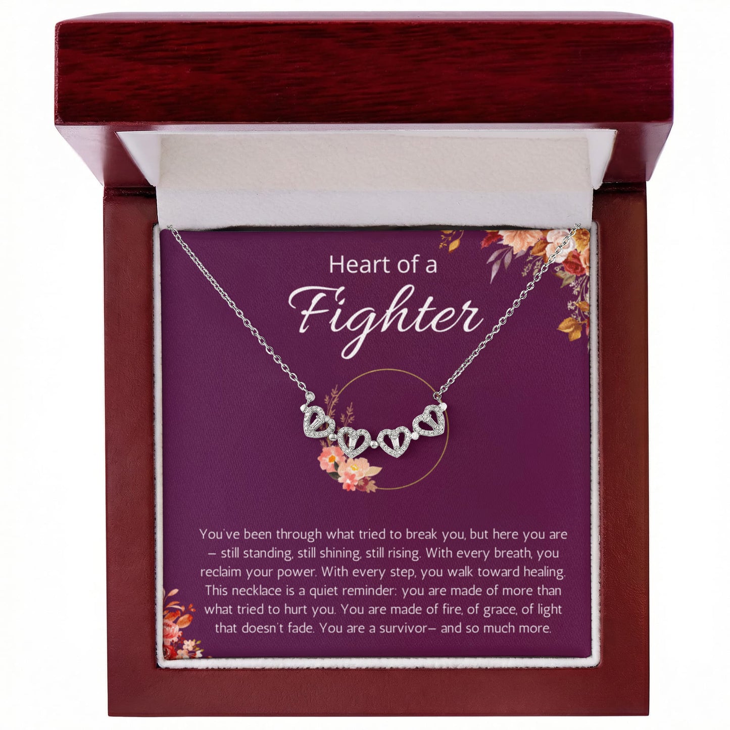 Warrior Gift, Survivor Jewelry, Recovery, Inspirational, Motivational, Strength, Magnetic Hearts Necklace Message Card