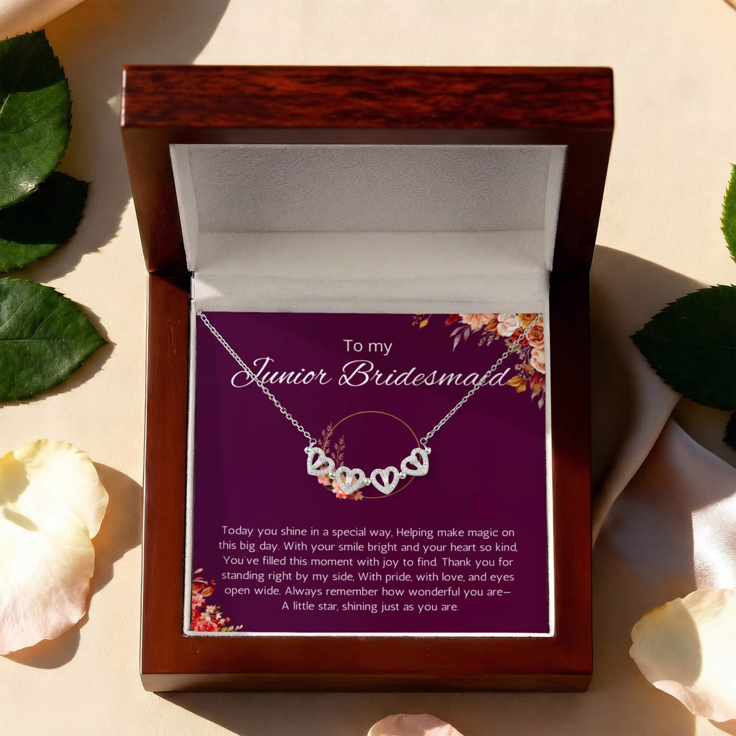 Junior Bridesmaid Gift Necklace, Wedding Day Gift for Bridesmaid, Flower Girl Gift Jewelry Magnetic Hearts  Necklace For Bridesmaid