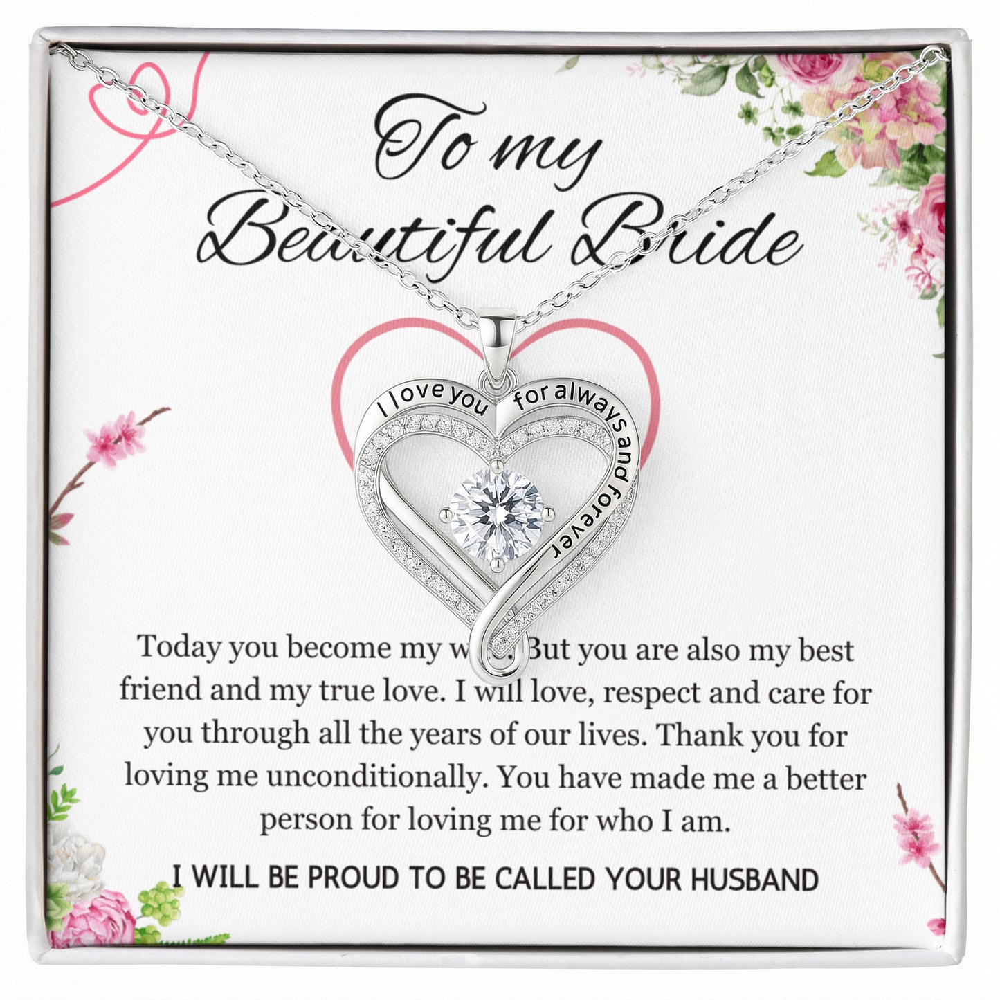 Wedding Day Gift for Bride from Groom, Love you Always Necklace to My Beautiful Wife from Husband Present Jewelry