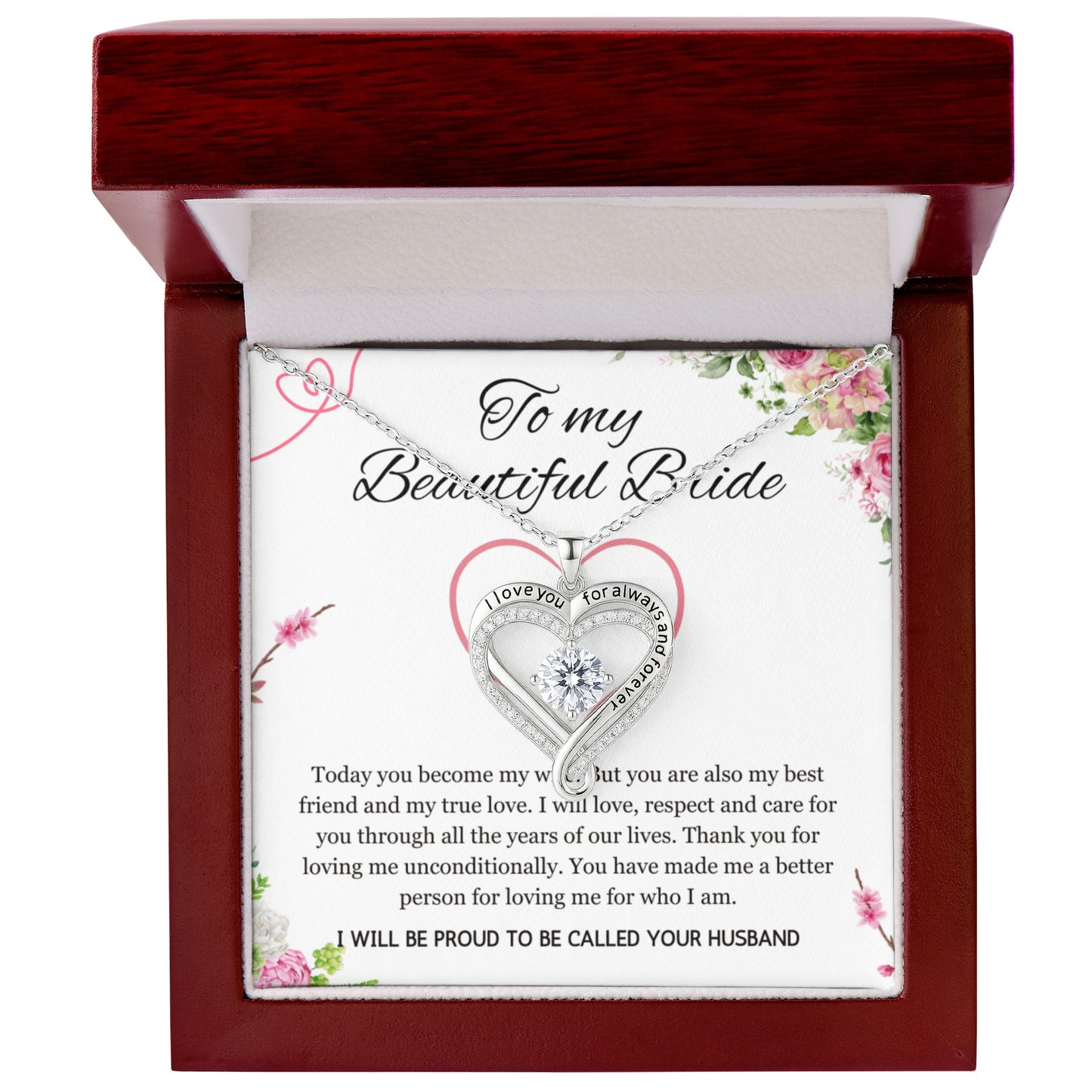 Wedding Day Gift for Bride from Groom, Love you Always Necklace to My Beautiful Wife from Husband Present Jewelry