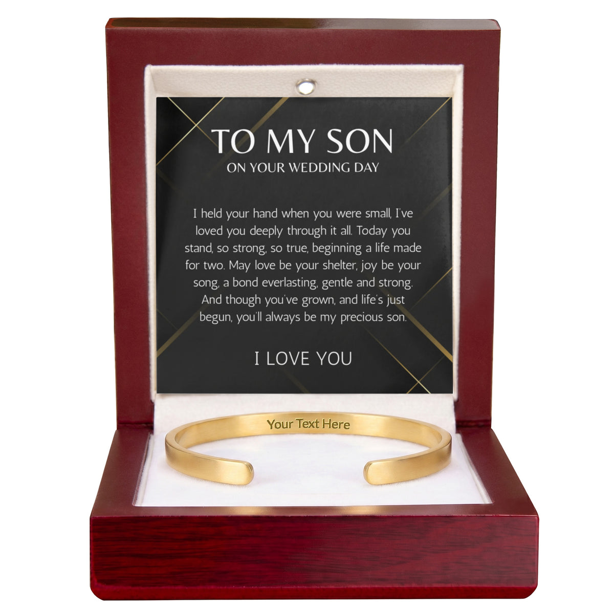 Mother to Son Wedding Gift, Gift From Mother, To My son Wedding Gift from Mom, Groom Gift custom engraved steel cuff For Son on Wedding Day