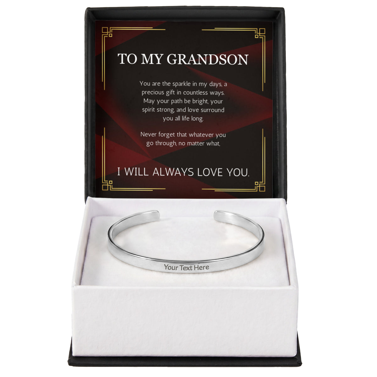 Grandson Gift Custom Engraved Stainless Steel Cuff for Grandson From Grandma Grandpa Nana Graduation Birthday Christmas Gift