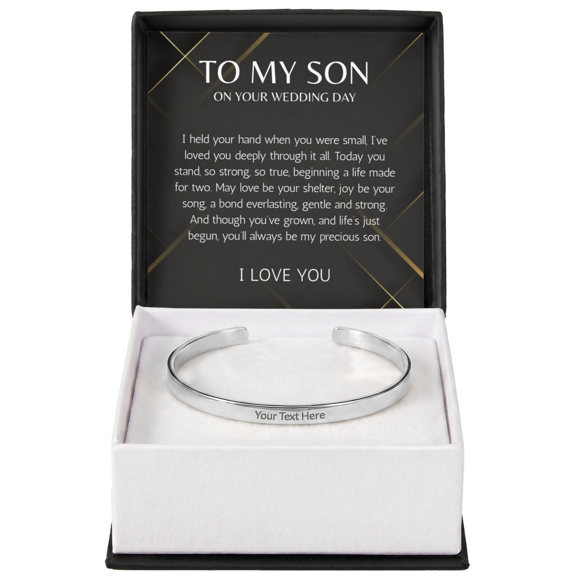 Mother to Son Wedding Gift, Gift From Mother, To My son Wedding Gift from Mom, Groom Gift custom engraved steel cuff For Son on Wedding Day