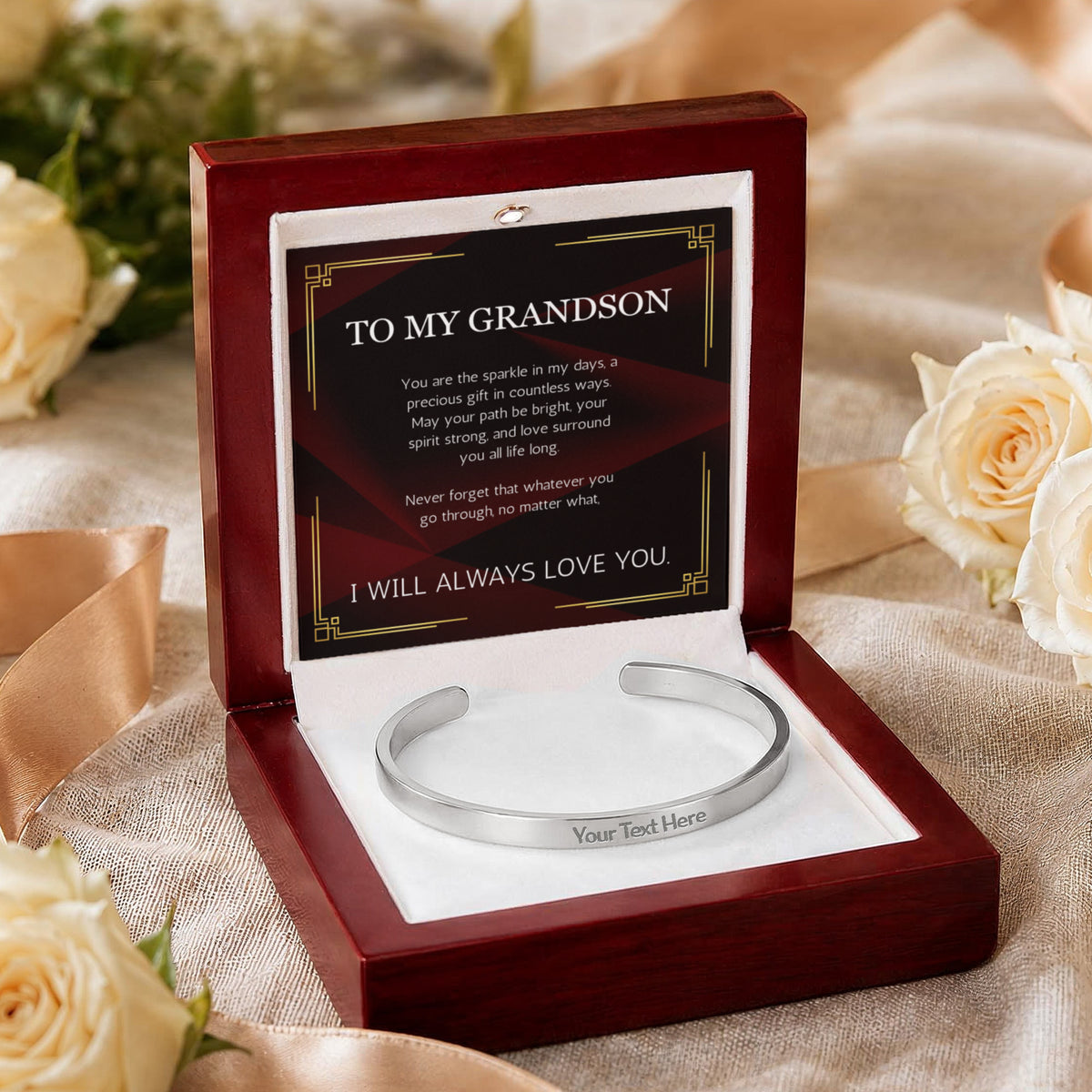 Grandson Gift Custom Engraved Stainless Steel Cuff for Grandson From Grandma Grandpa Nana Graduation Birthday Christmas Gift