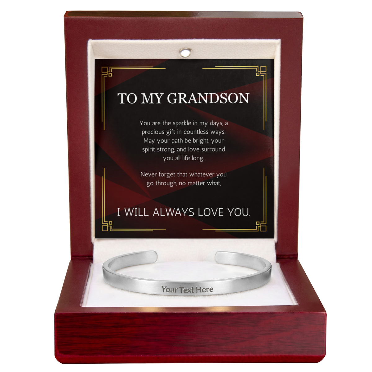 Grandson Gift Custom Engraved Stainless Steel Cuff for Grandson From Grandma Grandpa Nana Graduation Birthday Christmas Gift
