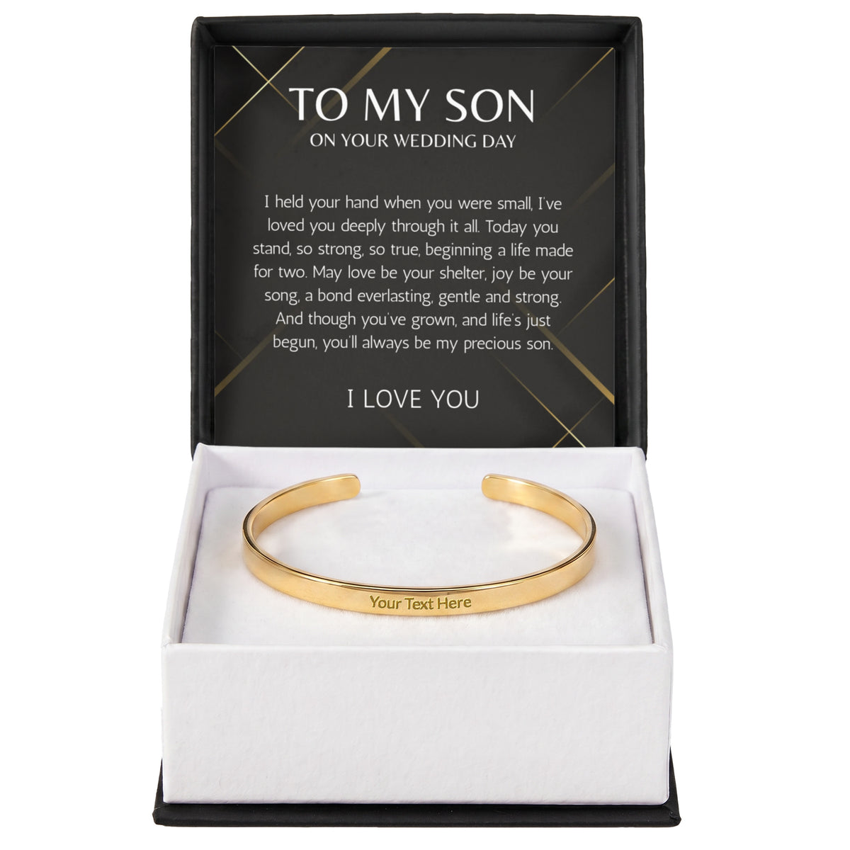 Mother to Son Wedding Gift, Gift From Mother, To My son Wedding Gift from Mom, Groom Gift custom engraved steel cuff For Son on Wedding Day