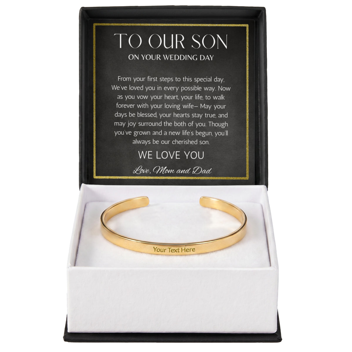 To Son Wedding Gift, Gift From Mom and Dad, Groom Gift Personalized Stainless Steel Cuff For Son on Wedding Day