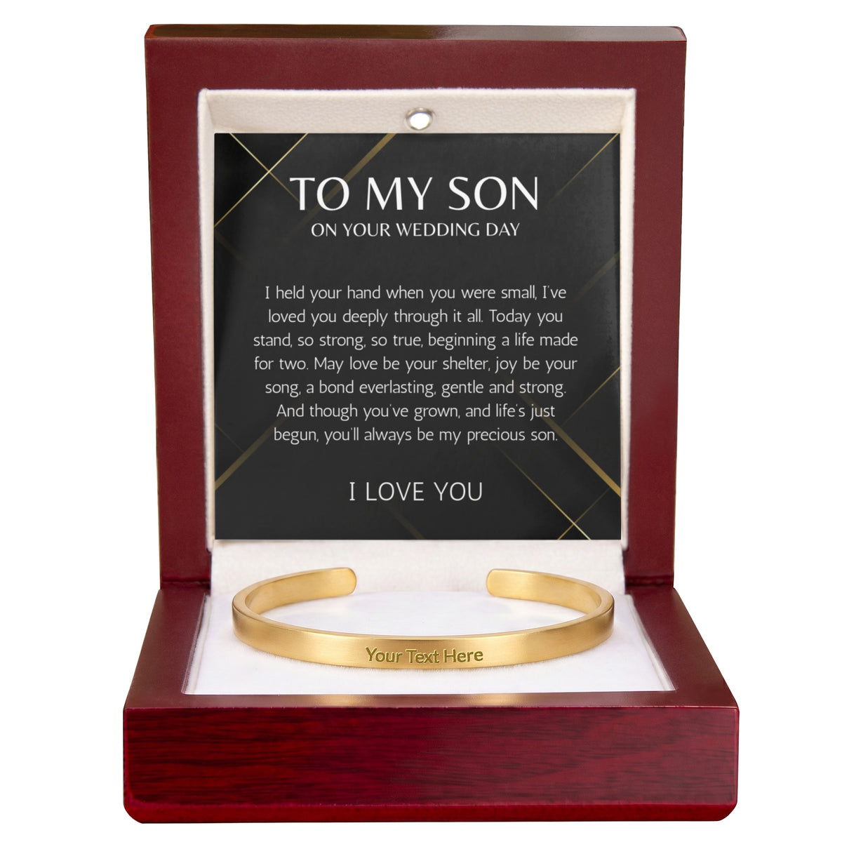 Mother to Son Wedding Gift, Gift From Mother, To My son Wedding Gift from Mom, Groom Gift custom engraved steel cuff For Son on Wedding Day