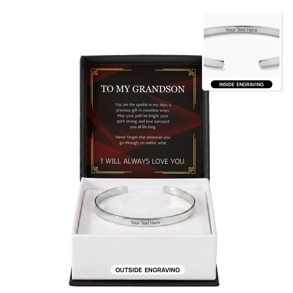 Grandson Gift Custom Engraved Stainless Steel Cuff for Grandson From Grandma Grandpa Nana Graduation Birthday Christmas Gift