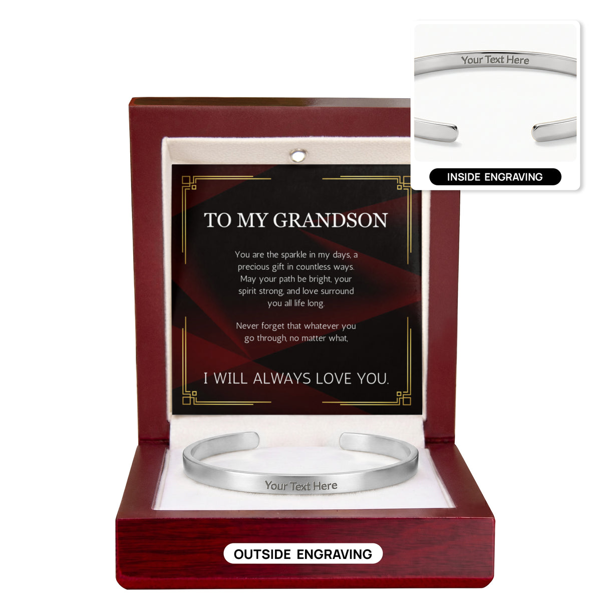 Grandson Gift Custom Engraved Stainless Steel Cuff for Grandson From Grandma Grandpa Nana Graduation Birthday Christmas Gift