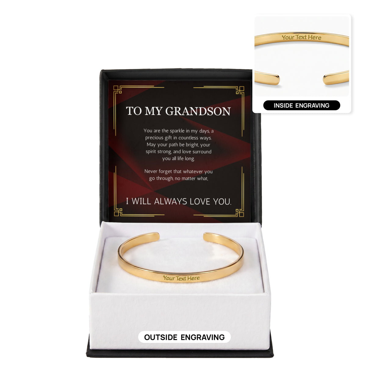 Grandson Gift Custom Engraved Stainless Steel Cuff for Grandson From Grandma Grandpa Nana Graduation Birthday Christmas Gift