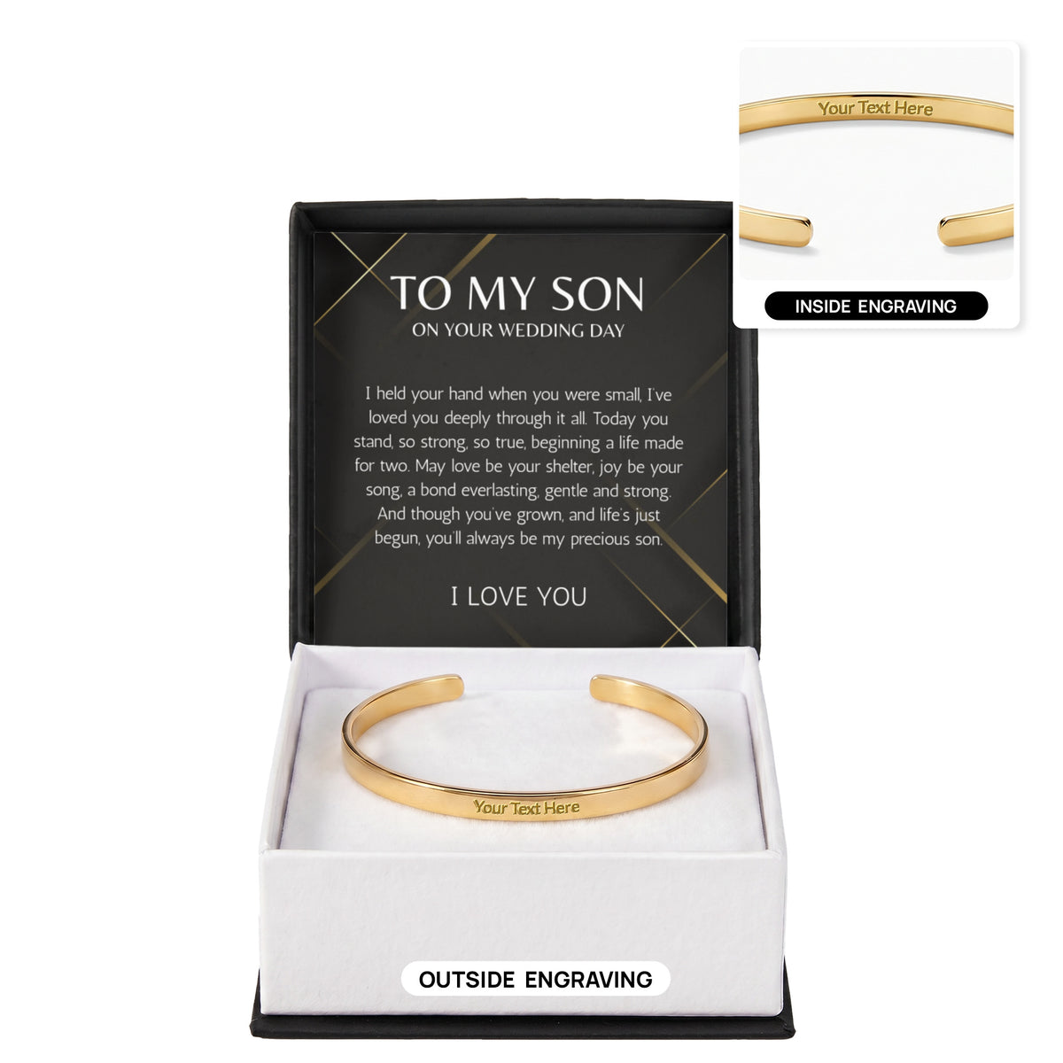 Mother to Son Wedding Gift, Gift From Mother, To My son Wedding Gift from Mom, Groom Gift custom engraved steel cuff For Son on Wedding Day