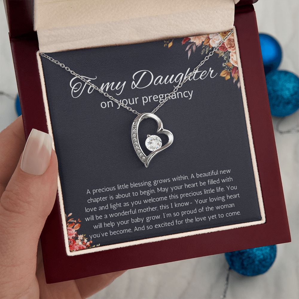 Daughter Pregnancy Gift for Baby Shower Necklace, Mom to be Jewelry Pregnant Daughter Gift from Mom Forever Love