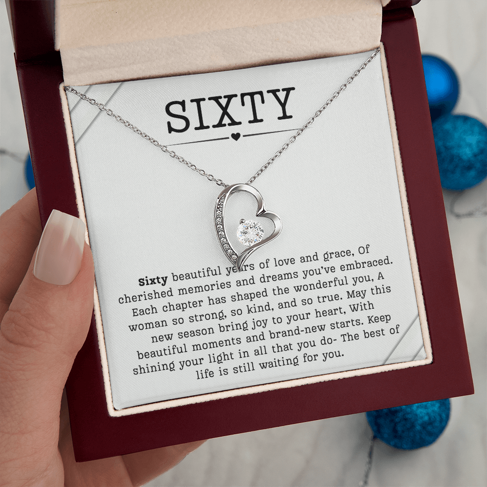 60th Birthday Necklace, Turning 60 Jewelry, Milestone sixty Birthday Gift Forever Love Present