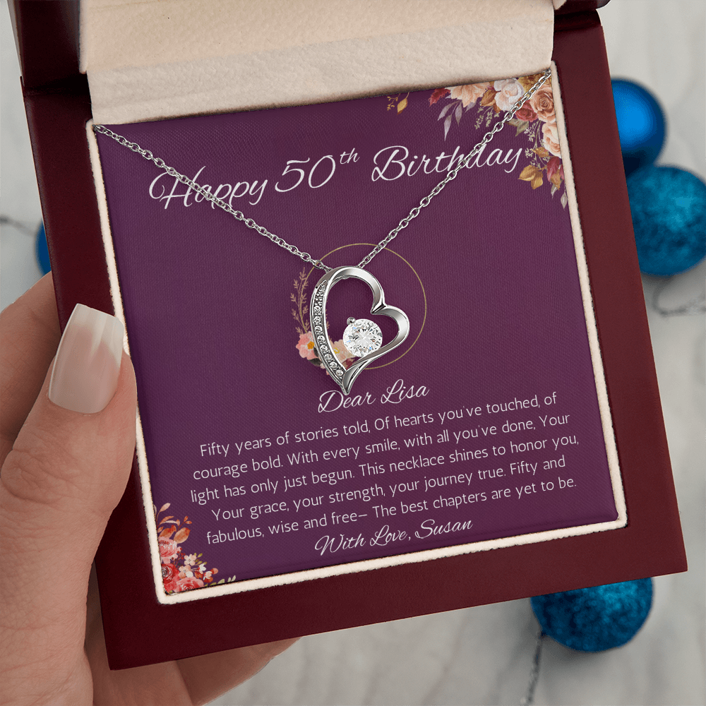 50th Birthday Gift for Women, Personalized 50th Birthday Forever Love Gift Necklace, Fiftieth Birthday Gift Jewelry for Women, Mom, Wife, Sister