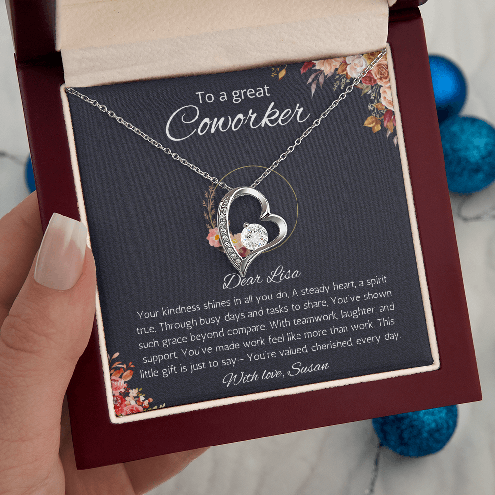 Coworker Gift Necklace, Personalized Forever Love Necklace Jewelry for Co-worker, Farewell Gift, Going away, Birthday, Christmas Gift for Coworker