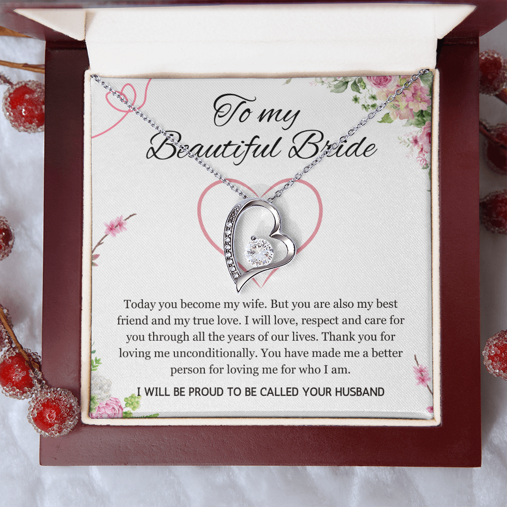 Wedding Day Gift for Bride from Groom, Forever Love Necklace to My Beautiful Wife from Husband Present Jewelry